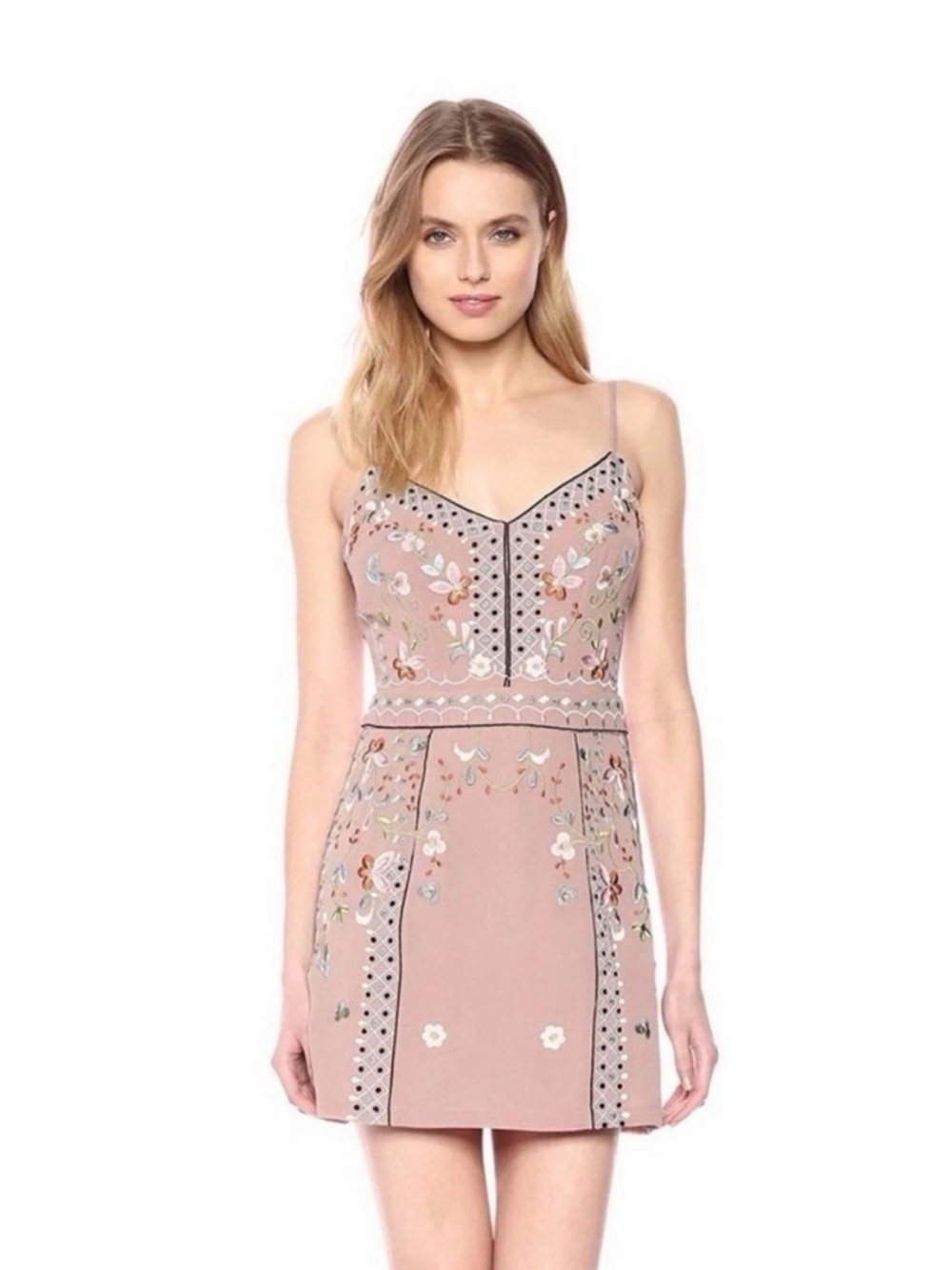 French Connection Mauve Pink Embroidered Mini Dress